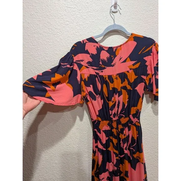 Anthropologie Abel The Label Clare Floral High Low Dress  Size Small Blue Orange - Picture 8 of 13